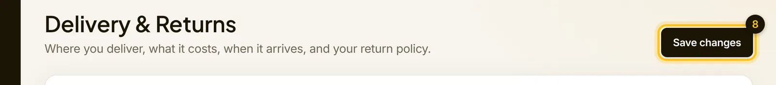 The Save changes button at the top of the Delivery and Returns page