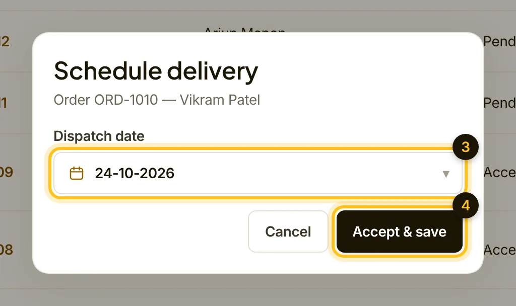 The Schedule delivery window with a dispatch date chosen