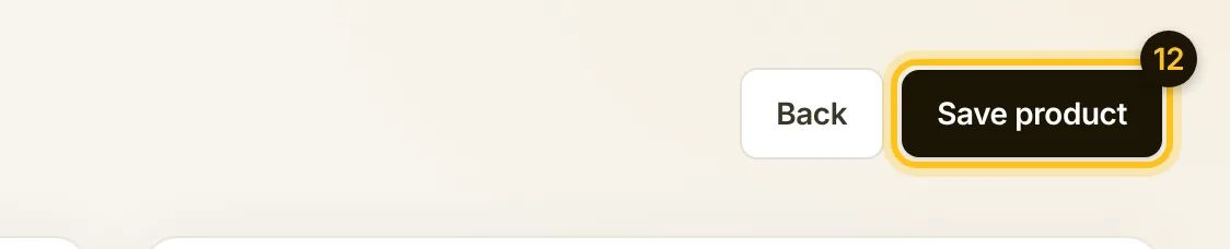 The Save product button at the top of the form